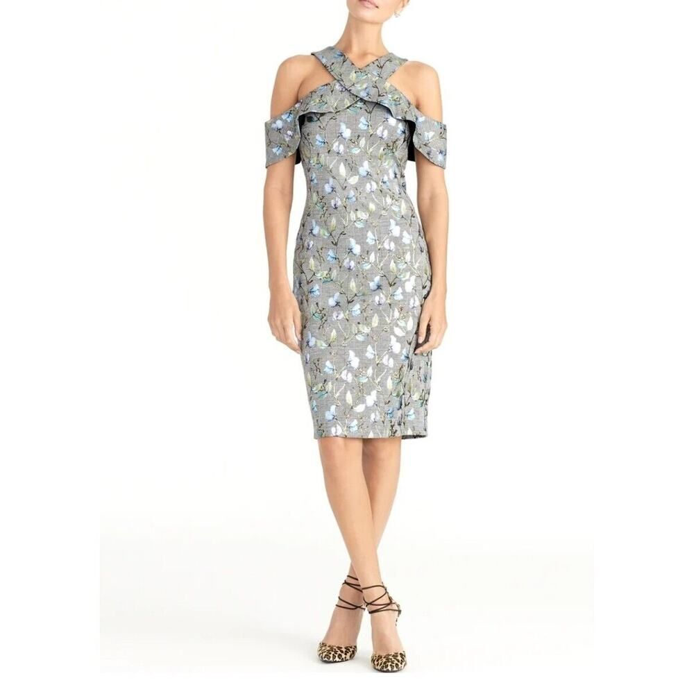 Rachel Roy Jolie Grey Metallic Floral Plaid Crossover Neckline Dress Size S NWOT